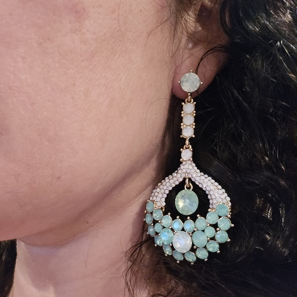 Oversized dang Cocktail Crystal Rhinestone Wedding Prom Earrings Gold Opal Mint - Picture 4 of 8